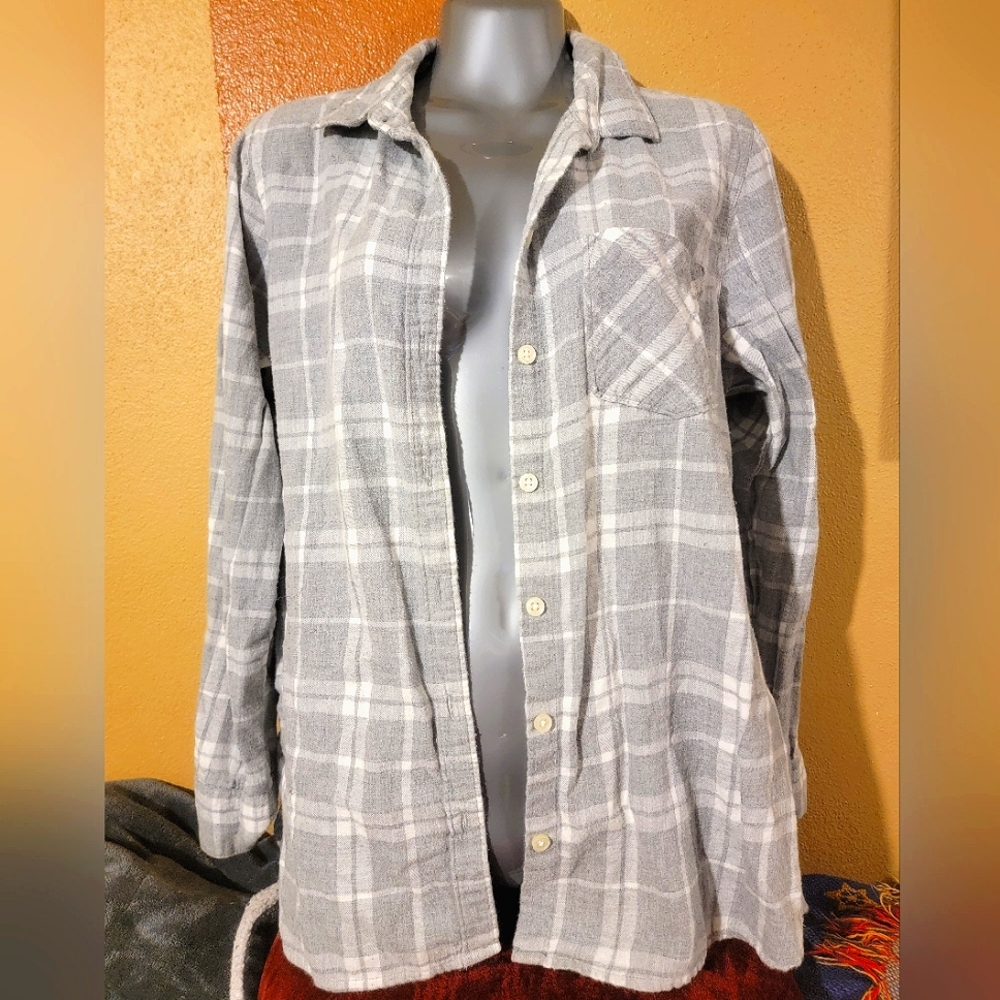 Old Navy | Plaid Button-Down Long Sleeve Shirt | Color: Grey & White | Size: L
